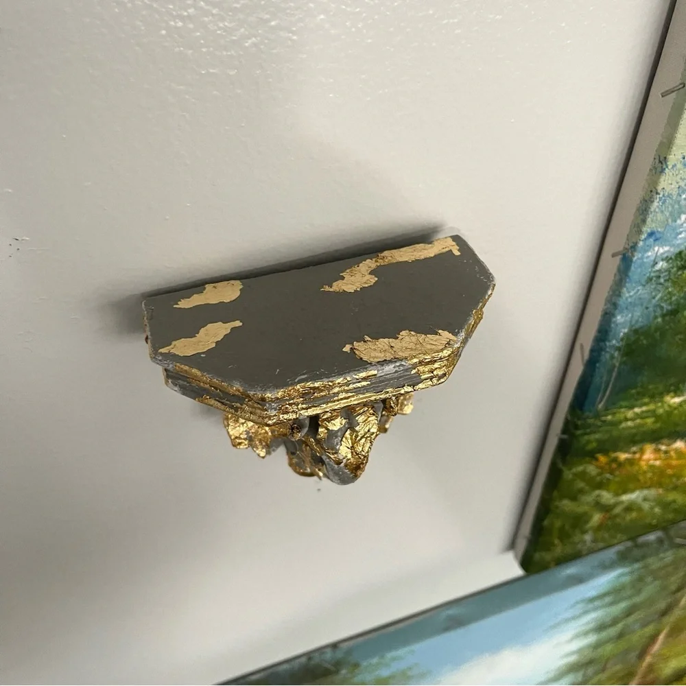 Eclectic Revival Upcycled Hand Painted Mini Hanging Shelf Home Decor Gold Leaf